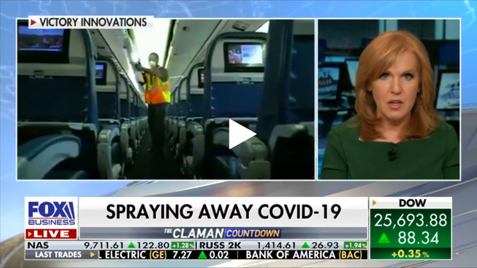 Fox Business interview features the Victory Electrostatic Sprayers used by Delta, the NFL, and other leading organizations